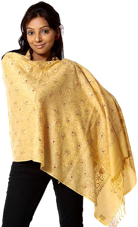 Mustard Aari Stole with Self-Colored Embroidery and Beadwork