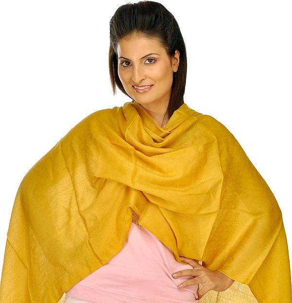Mustard Cashmere Stole with Self Weave