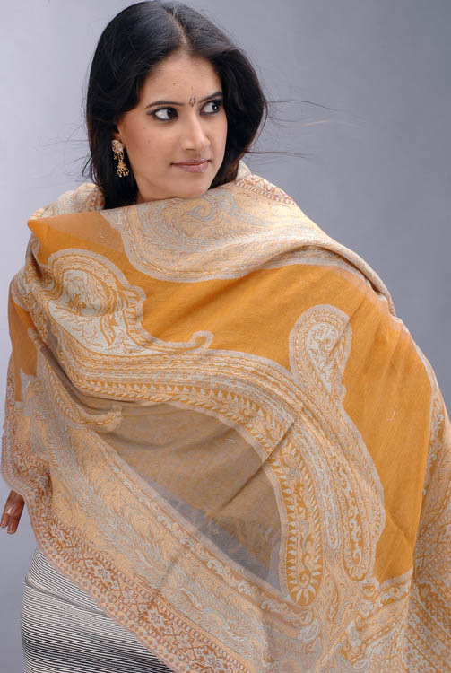Mustard Jamawar Stole with Crystals