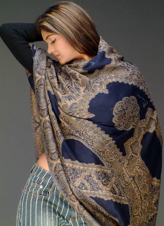 Navy Blue Jamawar Shawl