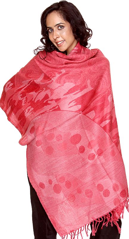 Nostalgia-Rose Reversible Jamawar Stole with Woven Polka Dots
