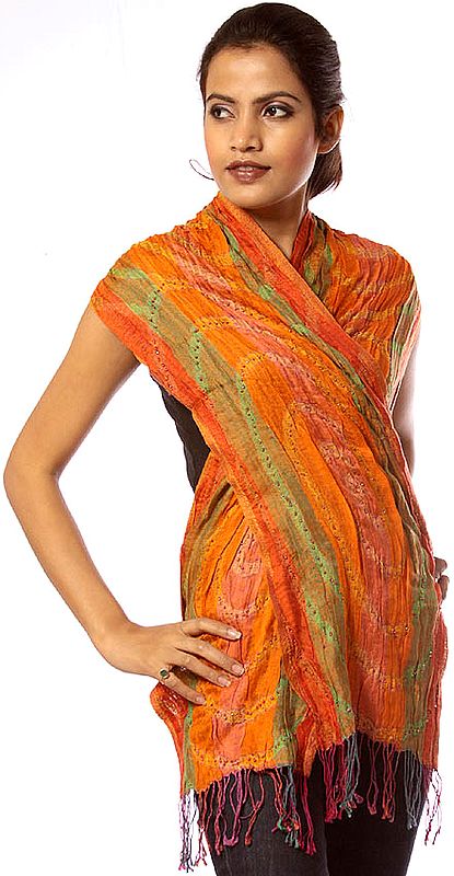 Orange and Green Scarf with Crystals