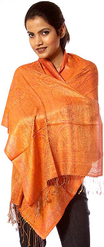 Orange Jamawar Scarf with All-Over Weave