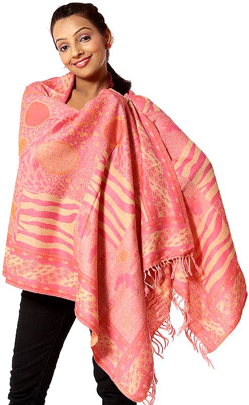 Pink and Beige Jamawar Stole with Modern Weave