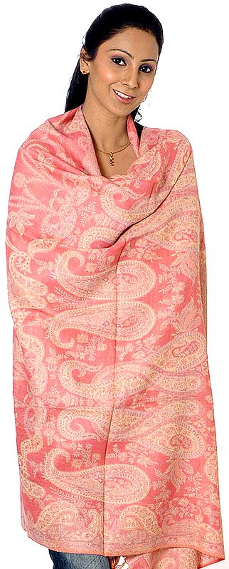 Pink and Lilac Reversible Jamawar Shawl with All-Over Woven Paisleys