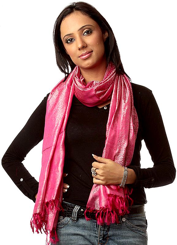 Pink Banarasi Shawl with Tanchoi Weave