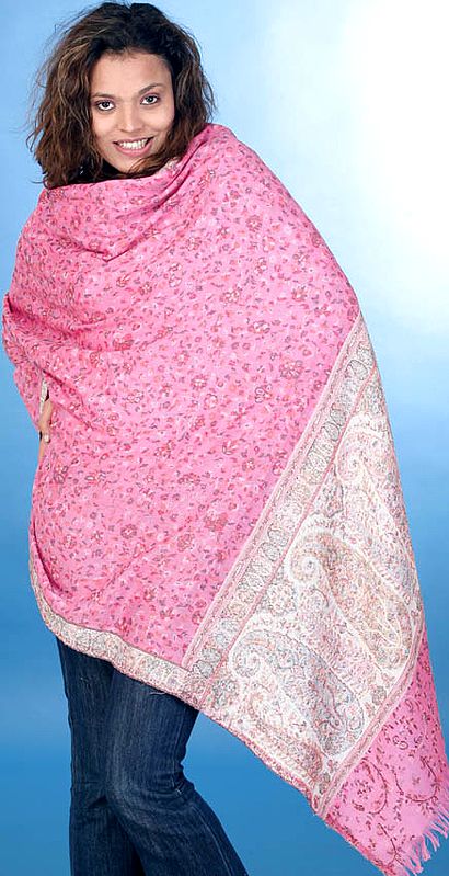 Pink Kani Shawl with Dense Floral Weave