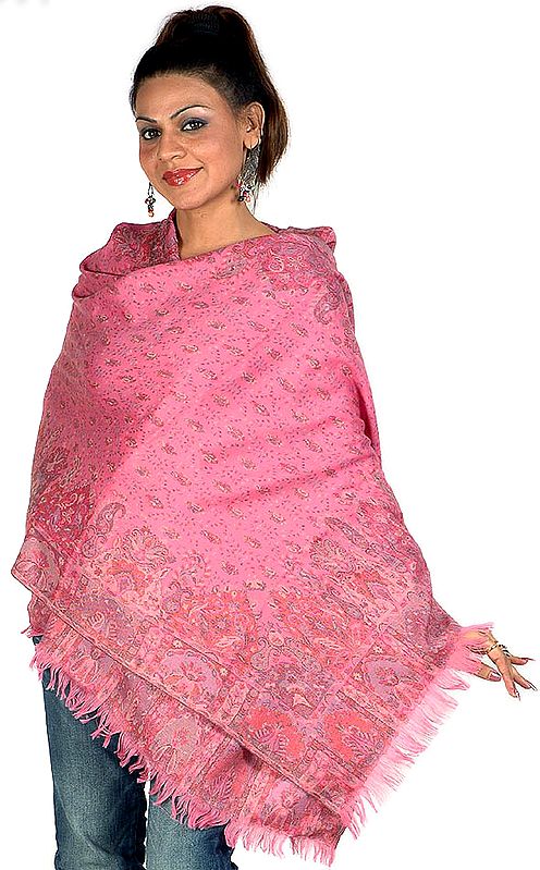 Pink Kani Stole with All-Over Weave