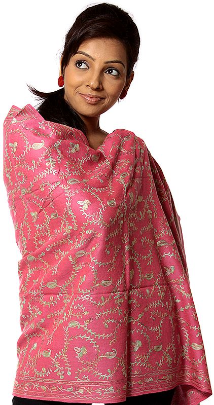 Pink Stole with Aari Embroidery All-Over