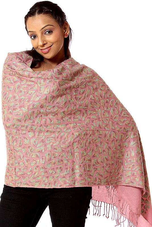 Pink Stole with Aari Embroidery All-Over