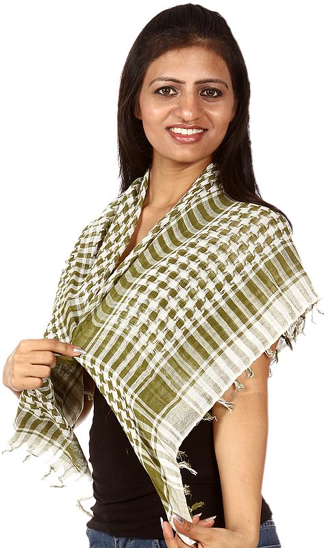 Piquant-Green Arafat Scarf With Woven Checks