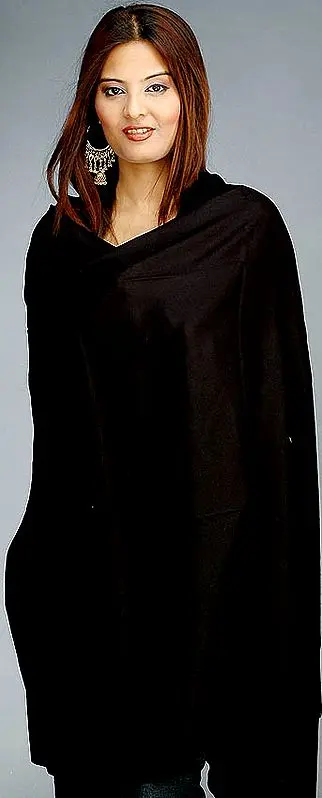 Plain Black Pure Wool Shawl