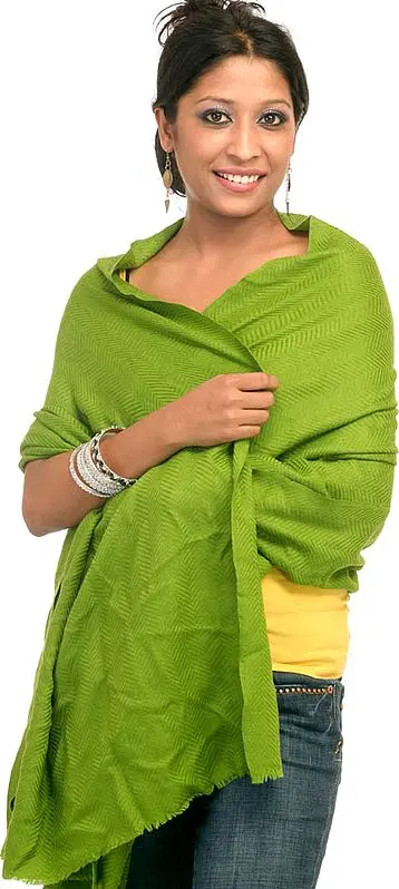 Plain Green Silk-Wool Stole