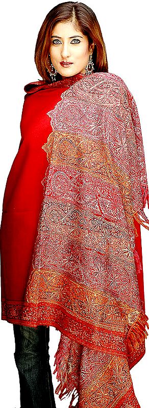 Plain Red Shawl with Densely Woven Border