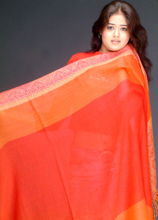Plain Red Shawl with Orange and Pink Border