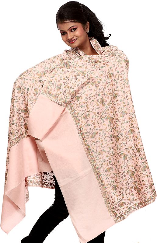 Powder-Pink Aari-Embroidered Shawl from Amritsar