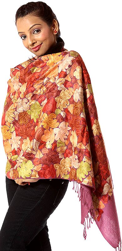 Purple Aari Stole with Dense Floral Embroidery All-Over