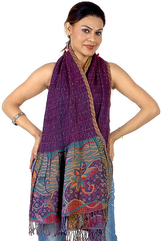 Purple Jamawar Scarf with Floral Weave