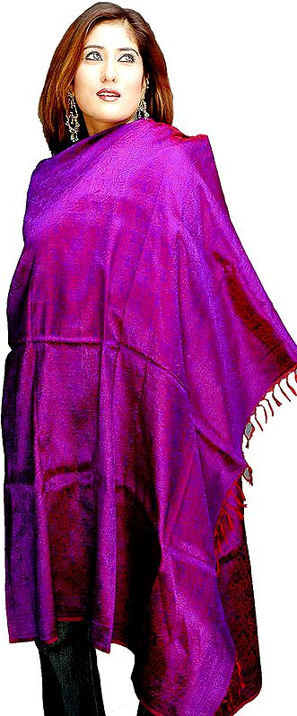 Purple Shawl from Banaras with All-Over Weave
