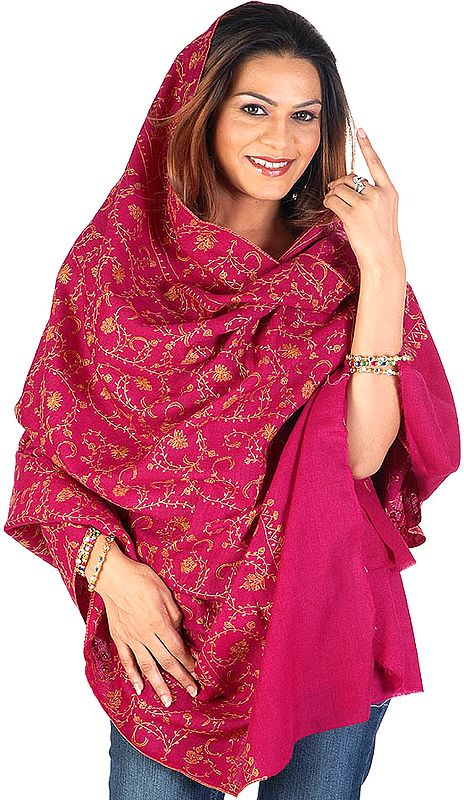 Purple Tusha Shawl from Kashmir with Jaal Embroidery