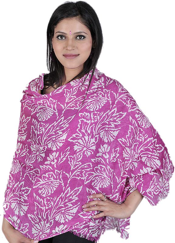 Purple-Orchid Stole with Printed Leaves