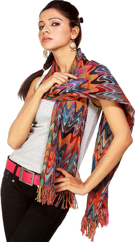 Rainbow Reversible Scarf with Woven Waves