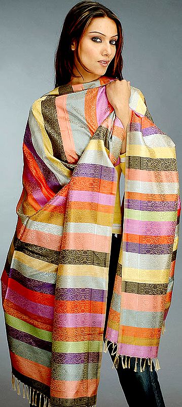 Rainbow Shawl with All-Over Tanchoi Weave