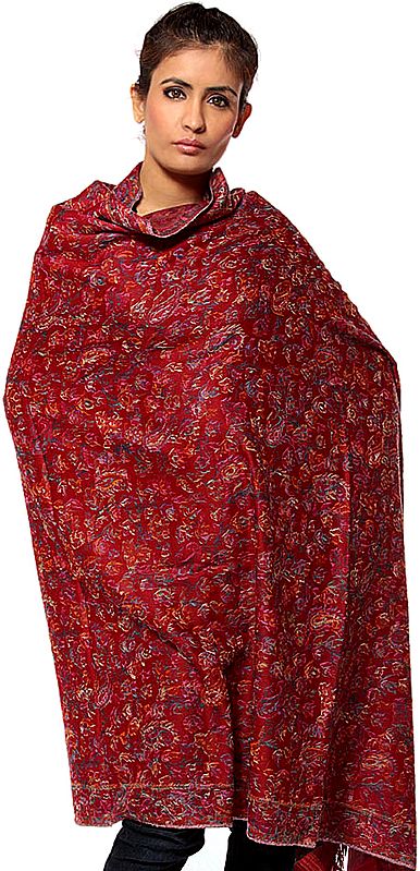 Red Kani Jamawar Shawl with Multi-Color Weave