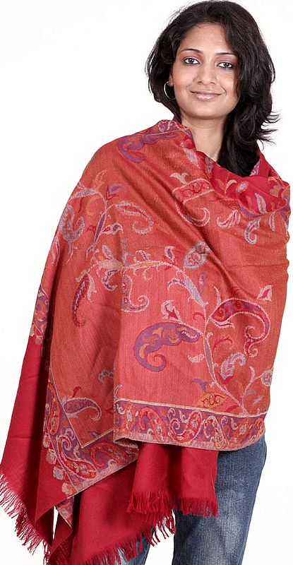 Red Kani Jamawar Stole with Multi-Color Weave