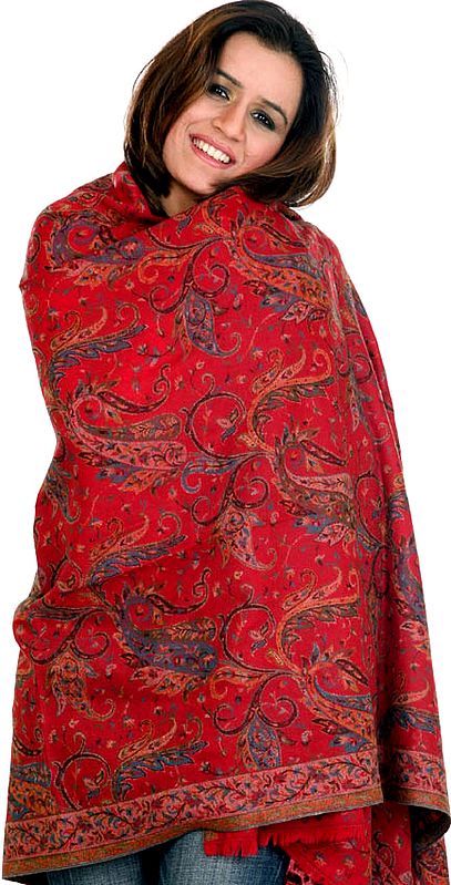 Red Kani Shawl with Multi-Color Weave