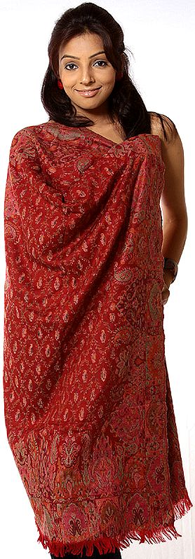 Red Kani Shawl with Multi-Color Woven Jaal