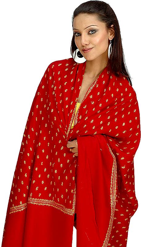 Red Kashmiri Shawl with All-Over Bootis