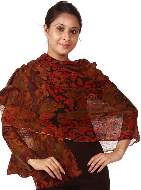 Red-Brown Stole with Modern Print