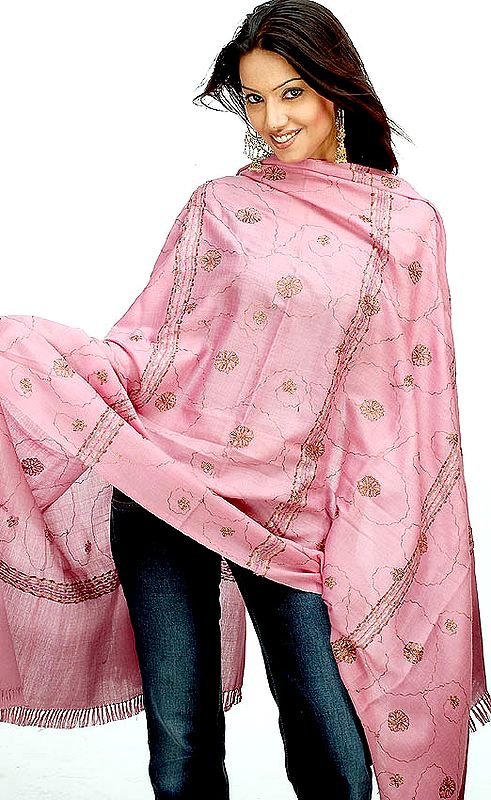 Red-Violet Kullu Shawl with Thread Weave and Sequins