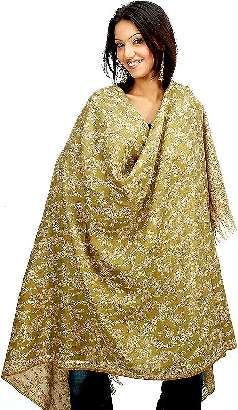 Reversible Jamawar Shawl with All-Over Weave