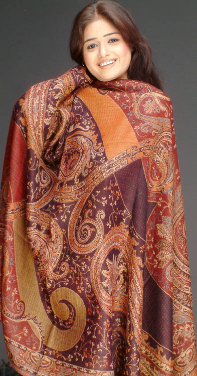 Reversible Jamawar Shawl with Creeper Motif