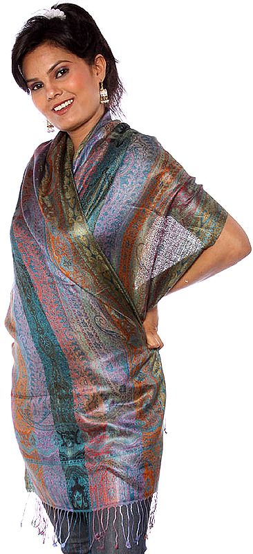 Reversible Jamawar Stole with Multi-Color Weave