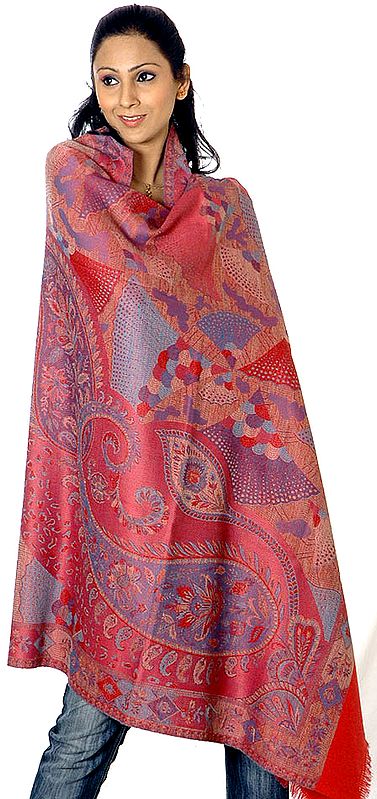 Reversible Magenta Kani Jamawar Shawl with All-Over Weave