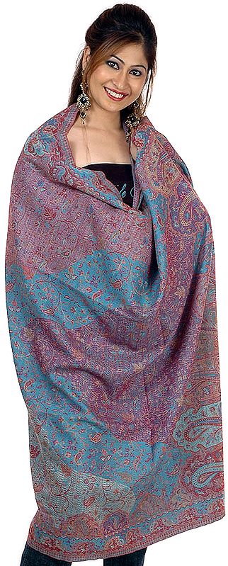 Reversible Multi-Color Kani Jamawar Shawl with All-Over Weave