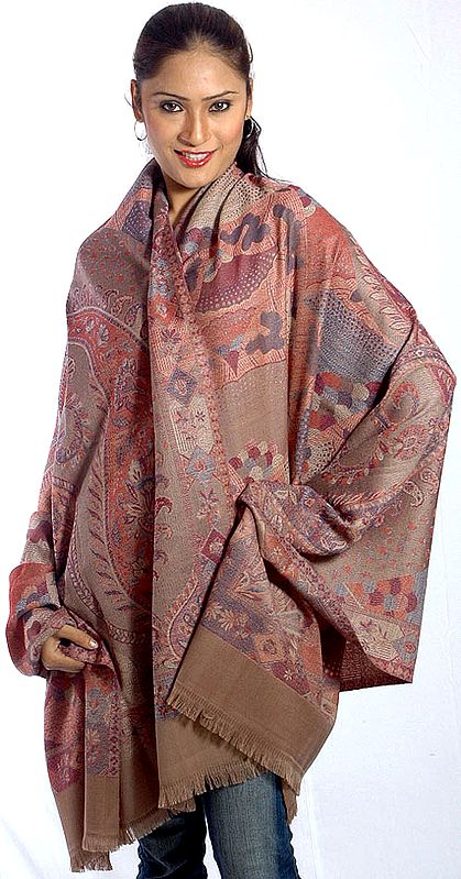 Reversible Multi-Color Kani Jamawar Shawl with All-Over Weave