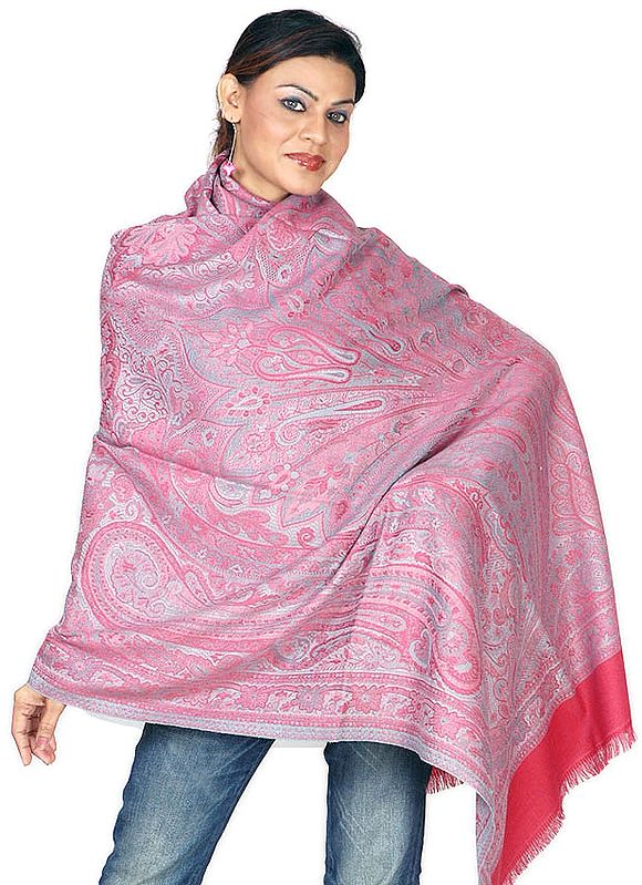Rose Reversible Jamawar Shawl with All-Over Weave