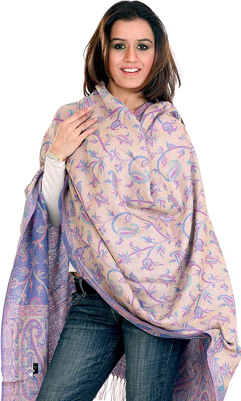 Royal-Blue Double-Sided Jamawar Shawl with Woven Paisleys