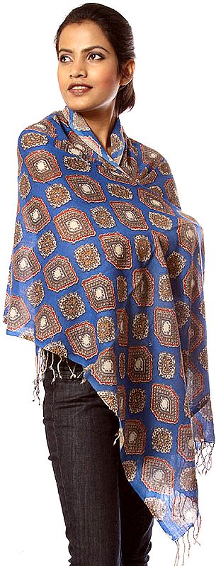 Royal-Blue Printed Stole