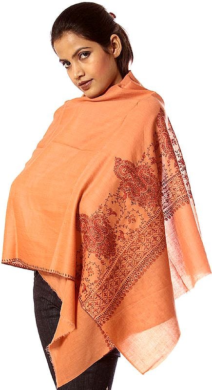 Salmon Tusha Stole with Hand-Embroidery on Borders