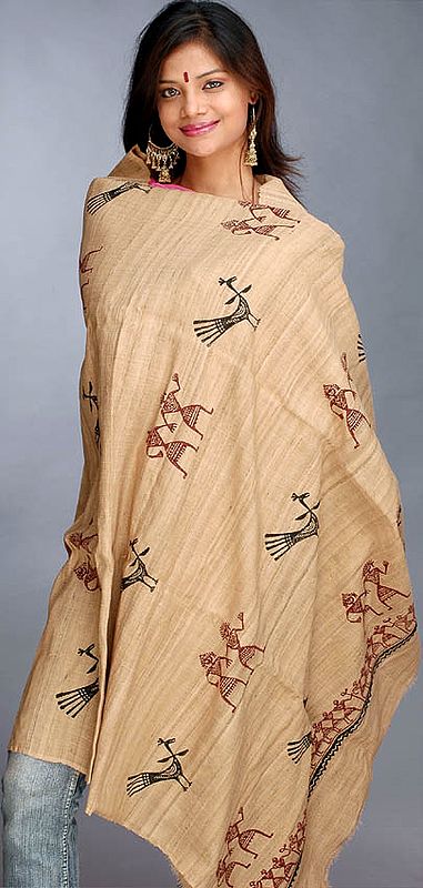 Sandy-Brown Silk Shawl from Assam