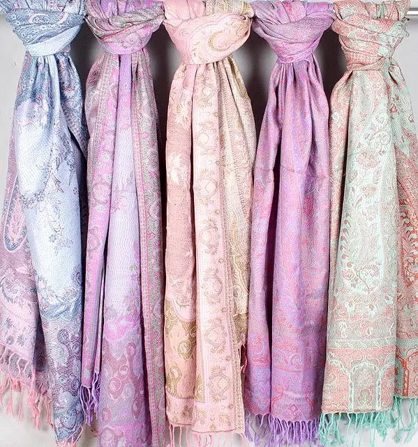 Lot of Five Kani Jamawar Stoles