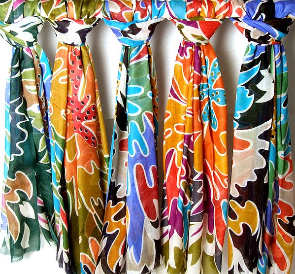 Lot of Five Stoles with Multi-Color Print