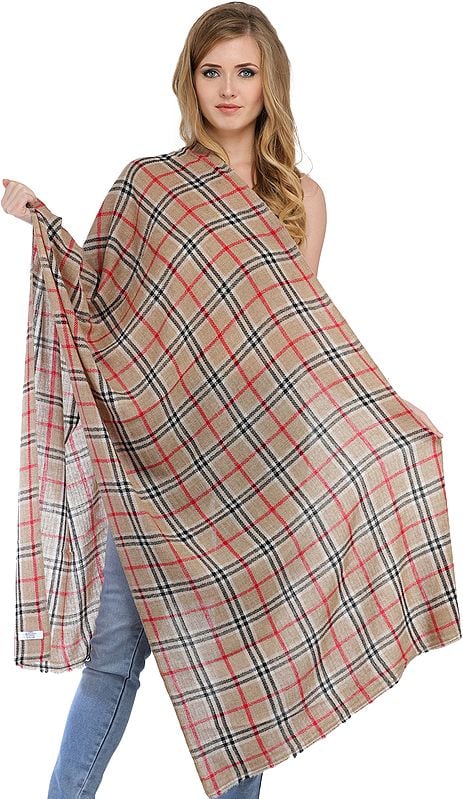 Champagne Beige Burberry Cashmere Stole with Woven Checks
