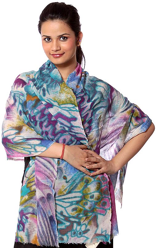 Multi-Color Printed Silk-Wool Stole