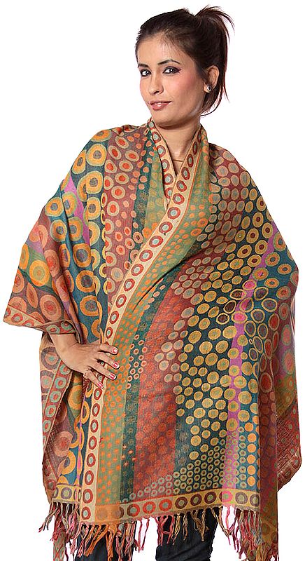 Multi-color Jamawar Stole with Woven Circles